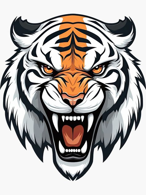 Tiger Vector Art, Easy Tiger Drawing, Tiger Logo Design, Tiger Outline, Logo Tiger, Tiger Sticker, Tiger Vector, Tiger Drawing, Baseball Logo