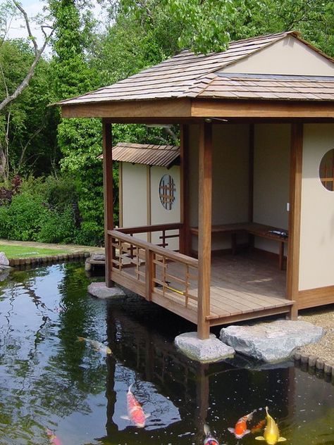 Tea House Design, Japanese Tea House, Japanese Style House, Traditional Japanese House, Japan Garden, Japanese Garden Design, Asian Architecture, Asian Garden, Pond Design