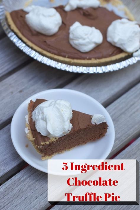 Easy Pie Recipe: 5 Ingredient Chocolate Truffle Pie Recipe | YUMMY !! Chocolate Truffle Pie Recipe, No Bake Chocolate Pie Recipe, Chocolate Truffle Pie, Pie With Pretzel Crust, Truffle Pie, Easy Pie Recipe, Holiday Pies Recipes, Dessert Pie Recipes, Peanut Butter Truffles