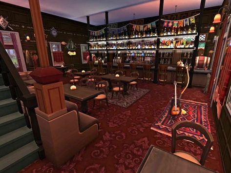 Sims 4 Bar Ideas Base Game, Bar Ideas Sims 4, Sims 4 Bar Lot, Sims 4 Bar, Hooka Lounge Sims 4, Prohibition Bar, Peaky Blinders Garrison Pub, Country Bar, Pub Interior