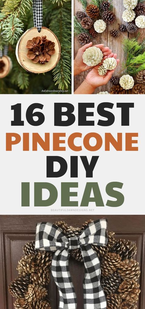 If you're looking for pinecone DIY ideas, you'll love these projects. Their are DIY pinecone wreaths, DIY pincone ornmanets, and DIY bleached pincones. Pinecones Wreaths Diy, Pinecone Door Hanger Diy, Pinecone Holiday Crafts, Crafting With Pinecones, Christmas Crafts Using Pinecones, Pinecone Door Decorations, Crafts With Pinecones Christmas, Pine Cone Xmas Crafts, Pine Cone Diy Christmas