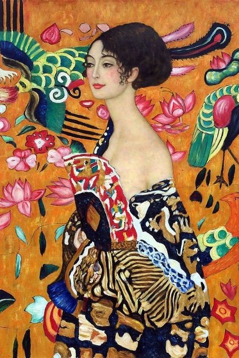 Arte y más on Twitter: "Gustav Klimt… " Gustav Klimt, A Woman, Birds, Paintings, Orange, Yellow, Flowers, Art