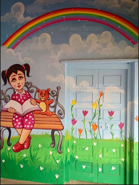 Primary School Wall Painting Ideas, School Wall Painting Ideas, School Wall Art Ideas, School Wall Painting, Painting Images, Butterfly Stencil, School Wall Art, School Painting, Play School