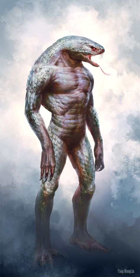 snake man by FangWangLlin.deviantart.com on @deviantART Age Of Conan, Reptile Man, Rpg Creatures, Snake Man, Yuan Ti, Humanoid Creatures, Ben Drowned, Terra Nova, Cthulhu Mythos