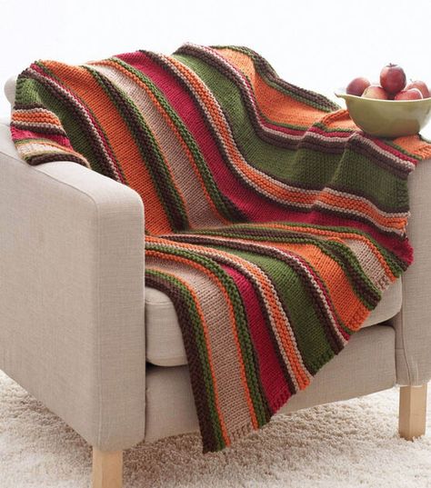 How To Make Bernat Basic Stripes Blanket Online | JOANN Bernat Softee Chunky Yarn, Bernat Softee Chunky, Striped Crochet Blanket, Easy Knitting Patterns Free, Bernat Yarn, Shawl Knitting, Chunky Knitting Patterns, Chunky Knitting, Knitted Afghans