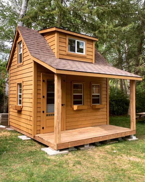 Our 9x12 Super Bunkie has always been one of my favourites! With a loft, porch & lots of windows for fresh air, this little cabin is a great way to accommodate a few extra guests. Bunkie With Bathroom, Bunkie Plans With Loft, Tiny Cottage In The Woods, Bunk House Ideas Cabin, Bunkies Guest Cabin Plans, Dry Cabin Ideas, Bunkies Guest Cabin, Guest Cabin Ideas, Bunkie Ideas Interiors Guest Cabin