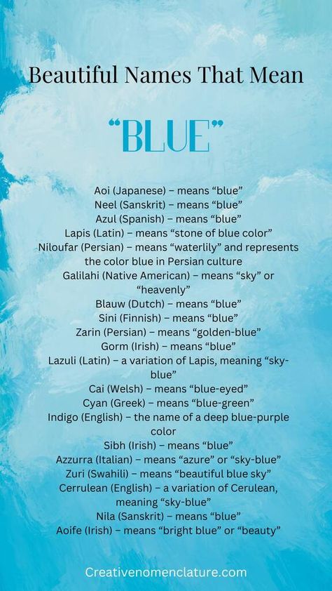 90+ Beautiful Names That Mean Blue - Creative Nomenclature Middle Blue Aesthetic, Beautiful Name With Meaning, Sky Name Ideas, Names That Mean Blue, Names That Mean Water, Sea Names, Blue Moodboard, Ocean Names, Boy Name Meanings