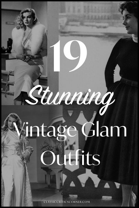 image of women with text overlay "19 stunning vintage glam outfits" Hollywood Vintage Dress, 1960s Glamour Fashion, Old Hollywood Glam Outfit Ideas, Old Hollywood Sorority Formal, 60s Glam Fashion, Vintage Vegas Party, Hollywood Style Outfits, Hollywood Style Photoshoot, Old Hollywood Outfits Dresses