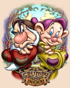 ✶ Grumpy and Dopey ★ Disney Sidekicks, Painted Christmas Gifts, Nike Clothes, Sette Nani, Images Disney, Disney Tattoo, Diamond Drawing, Disney Posters, Disney Images