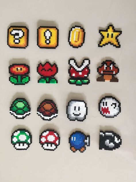 Peeler Bead Super Mario, Perler Fridge Magnets, Super Mario Fuse Beads, Super Mario Beads Pattern, 2d Perler Bead Patterns, Mario Melty Bead Patterns, Mario Hama Beads Pattern, Pearler Bead Mario, Perler Bead Fridge Magnets