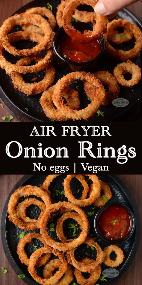 Air fryer Onion Rings (vegan) Onion Ring Recipe Air Fryer, Homemade Air Fryer Onion Rings Recipe, Ninja Crispy Air Fryer, Air Fryer Potato Chips Salt And Vinegar, Airfryer Onion Rings Recipe, Air Fryer Crispy Fried Onions, Homemade Onion Rings Air Fryer, Air Fryer Crispy Onions, Baking In An Air Fryer