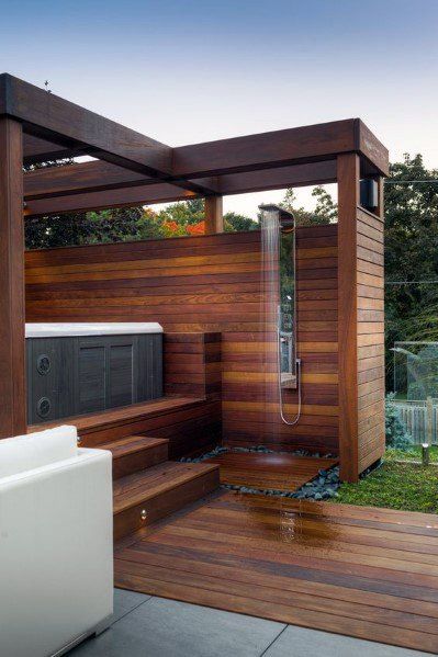 Top 80 Best Hot Tub Deck Ideas - Relaxing Backyard Designs Whirlpool Deck, Outdoor Shower Ideas, Hot Tub Pergola, Kleiner Pool Design, Hot Tub Landscaping, Tub Deck, Hot Tub Patio, Outdoor Hot Tub, Tub Enclosures