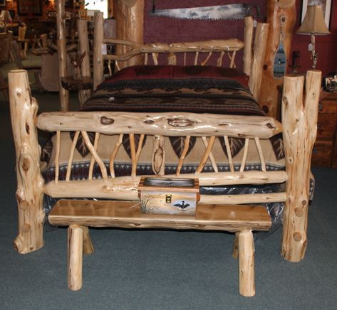 Log Bed Frame, Log Bedroom Furniture, Log Bedroom, Rustic Log Furniture, Rustic Bedroom Furniture, Log Bed, Adirondack Furniture, Cabin Furniture, Wood Bedroom Furniture