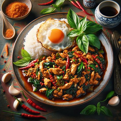 Cooking up Joy - Made with love: Spice Harmony: Thai Basil Chicken (Pad Krapow Gai) Pad Kaprow Thai Basil, Pad Ka Prao Recipe, Pad Kra Pow Recipe, Thai Chicken Basil, Kra Pow, Pad Krapow, Iraqi Cuisine, Vegetarian Substitutes, Thai Basil Chicken