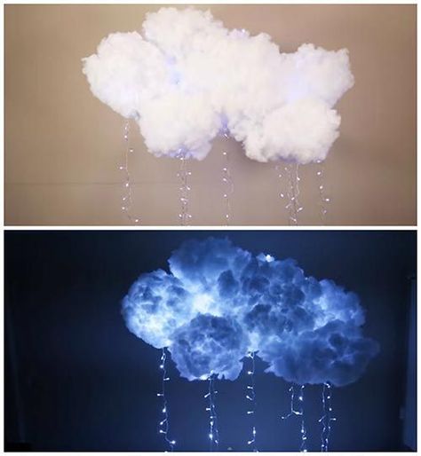 DIY Hanging Cloud Light                                                                                                                                                      More Diy Hanging Clouds, Diy Cloud Light, Cloud Lamp Diy, Hanging Cloud, Diy Crafts For Bedroom, Hanging Clouds, Cloud Lamp, Diy Clouds, Lamp Diy