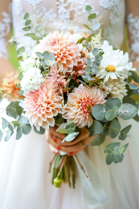 Discover 130+ gorgeous wedding bouquets with eucalyptus and elevate your wedding style. Find your dream bouquet now! #WeddingInspo #EucalyptusBouquets #BridalIdeas Click to explore the collection! Bridal Bouquet Sage Green And Blush, Bridesmaid Floral Hoop, Bridal Bouquet Late Summer, August Wedding Bouquet Ideas, Summer Wedding Bouquet Ideas, Icelandic Poppy Wedding Bouquet, Simple Wedding Bouquet Summer, Peachy Wedding Flowers, Dalia Wedding Bouquet