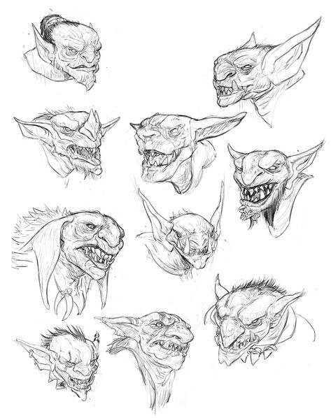 Orcs Character Design, Monsters Drawings, Dnd Sketch, Creatures Drawing, Goblin Art, Creature Artwork, Character Sketches, Creature Drawings, Concept Art Drawing