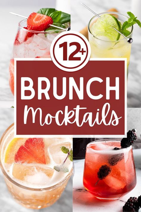 These Non Alcoholic Brunch Drinks are refreshing, easy to make brunch mocktails that are perfect for your next brunch with friends! Juice For Brunch, Brunch Recipes Drinks, Non Alcoholic Breakfast Cocktails, Breakfast Non Alcoholic Drinks, Virgin Breakfast Drinks, Mocktails For Brunch, Non Alcoholic Mimosa Bar Ideas, Drinks For Brunch Non Alcoholic, Brunch Drinks Non Alcoholic Breakfast