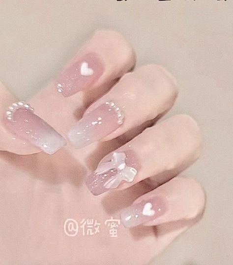 Asian Nails, Hello Nails, Anime Nails, Korean Nails, Blush Nails, Really Cute Nails, Soft Nails, Nails Polish, White Nail