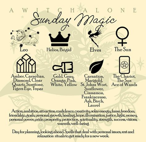 Sunday Magick, Witches Facts, Weekly Rhythm, Goddess Magick, Witchy Tips, Teen Witch, Wiccan Magic, Witch Spirituality, Magic Spell Book