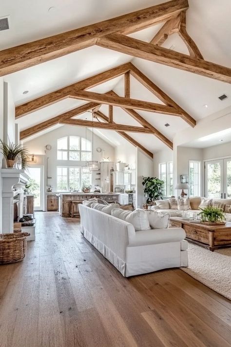 Enhance your home’s character with exposed wooden ceiling beams. Whether you’re going for a farmhouse look or a modern rustic vibe, wooden beams add depth and style. 🏠✨🌲 #WoodenBeams #CeilingDesign #HomeDecor #RusticCharm Ceiling With Exposed Beams, One Side Vaulted Ceiling Beams, Faux Beams Slanted Ceiling, Wooden Trusses Exposed Beams, Beams Across Ceiling, Wood Beams On Angled Ceiling, House With Exposed Beams, Pine Beams Living Room, Wooden Cathedral Ceiling