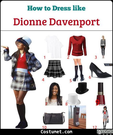 Dionne Davenport (Clueless) Costume for Cosplay & Halloween 2021 90s Costume Ideas Woman Black, Dionne Davenport Outfits, Dionne Clueless Costume, Clueless Costume Ideas, Dionne Clueless Outfits, Plaid Skirt Long, Dionne Davenport, Long Black Socks, Casual Halloween Costumes