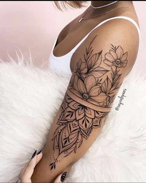 #bodyart #tattoo #art #tattoos #ink #inked #tattooartist #tattooed #tattooart #tattoolife #instatattoo #artist #piercing #inkedup #bodypaint #photooftheday #bodypainting #instagood #instaart #tattooing #tattooist #bodypiercing #body #tat #love #tatted #tatts #makeup #tats #photography Tato Mandala, Arm Sleeve Tattoos For Women, Bauch Tattoos, Tato Lengan, Tattoos For Women Half Sleeve, Leg Tattoos Women, Shoulder Tattoos For Women, Dope Tattoos For Women, Stylist Tattoos