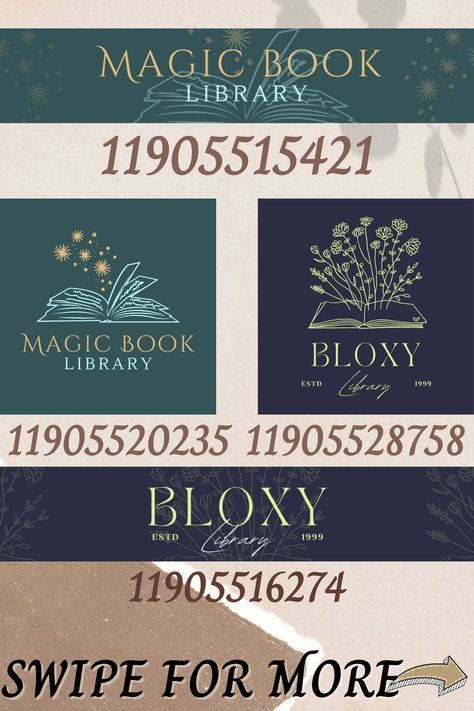 Library and book store decals for your bloxburg town (or just business build!) I added posters at the end that will give more details to the build and rp :) these are logo and sign decal sets. Don't forget to swipe for more! #roblox #bloxburg #bloxburgdecals #decals #bloxburglibrary #bloxburgbookstore Bloxburg Library Decals, Bloxburg Library, Bloxburg Town Layout Small Plot, Poster Decals, Bloxburg Town, Bloxburg Decals Codes Aesthetic, School Decal, Blocksburg Room Ideas￼, Collage Des Photos