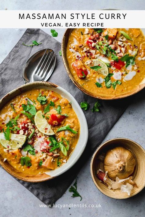 Vegan Massaman Curry Recipe, Gluten Free Curry Recipes, Sweet Potato Lentil Curry, Curry Soup Recipes, Vegan Curry Recipes, Massaman Curry, Curry Recipe, White Onion, Healthy Soup Recipes