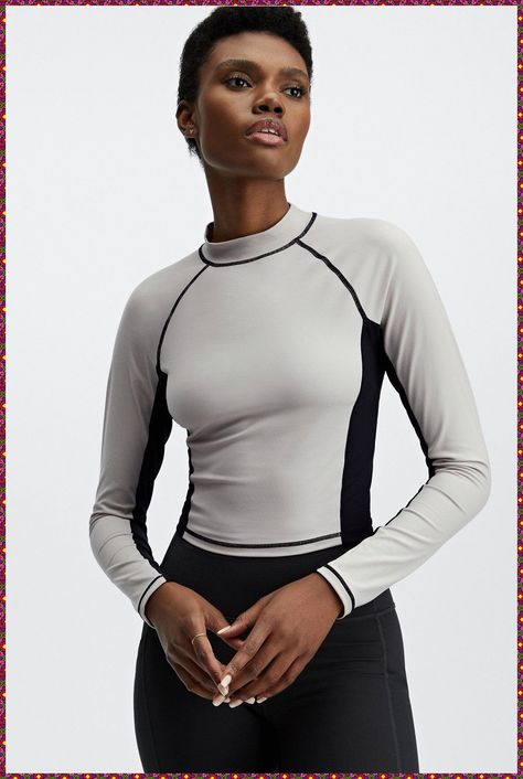 [PaidAd] Giana Mock Neck Long-Sleeve Top Fabletics Ash/Black Female Knit Regular Training All-Way Stretch/Moisture-Wicking/No Bra Cups Our Mock Neck Performance Top #longsleeveworkouttop 90s Activewear, Fitness Images, Female Activewear, Long Sleeve Activewear, Long Sleeve Workout Top, Sports Wear Women, Long Sleeve Workout, Mock Neck Long Sleeve, Activewear Fashion