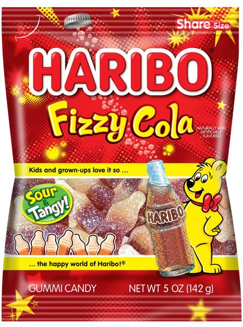 HARIBO Fizzy Cola Gummi Candy, Haribo Candy, Candy Companies, Peg Bag, Caramel Syrup, Sour Taste, Bulk Candy, Sour Candy, Chocolate Covered Pretzels