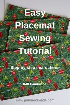 Placemat Sewing, Placemat Tutorial, Easy Placemats, Quilted Placemat Patterns, Colchas Quilting, Simple Sewing Tutorial, Diy Placemats, Projek Menjahit, Tutorial Sewing