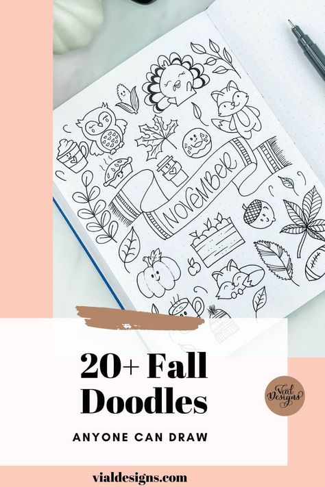 November Planner Doodles, Doodles How To, Easy To Draw Thanksgiving Doodles, November Doodles Step By Step, Planner Doodles Ideas Simple, Fall Doodles Autumn Simple, Fall Doodle Ideas, November Doodles Easy, September Drawings Easy