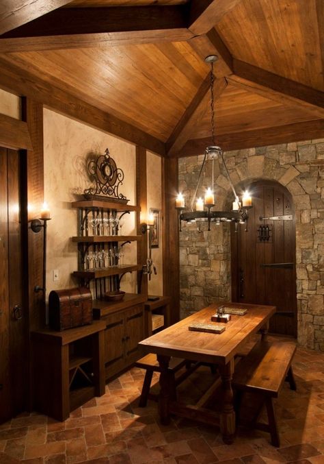 Dining room Dnd Room Ideas, Medieval Interior, Dnd Room, Medieval Home Decor, Tuscan Bathroom, Casa Hobbit, Medieval Decor, Fantasy Rooms, Cellar Design