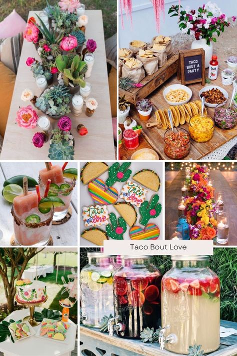 Mexican Baby Shower Table, Mexican Food Engagement Party, Taco Bout A Wedding Shower Ideas, Tex Mex Bridal Shower Ideas, Bridal Shower Final Fiesta, Mexican Fiesta Party Decorations Taco Bar Food Ideas, Taco Theme Rehearsal Dinner, Mexican Fiesta Engagement Party, Food Themed Bachelorette Party