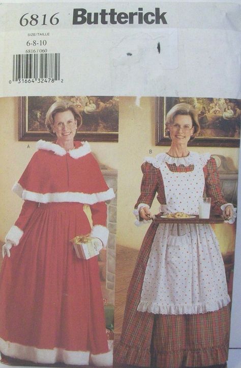 Butterick Costume Sewing Pattern 6816 Miss Sz 6 8 10 Dress Cape Mrs Claus Carolr… Mrs Claus Outfit, Mrs Claus Dress, Waist Cape, Petticoat Pattern, Christmas Sewing Patterns, Christmas Caroling, Dirndl Skirt, Women's Sewing Pattern, Costume Sewing Patterns