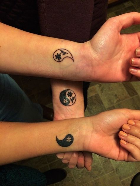 53 Matching Tattoos To Get With Someone You Love  My sister is the one on the bottom, my mom is the middle, and mine’s on top! Mommy Daughter Tattoos, Mother Son Tattoos, Mom Daughter Tattoos, Tattoo Placements, Yang Tattoo, Daughter Tattoo, Yin Yang Tattoos, X Tattoo, Sibling Tattoos