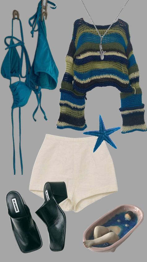 #outfitinspo #outfit #summer #beach #swimming #blue #teal #shark #starfish Indie Concert Outfit, Yacht Outfit, Teal Outfits, Concert Outfit Summer, Summer Holiday Outfits, Beach Swimming, Teal Dress, Blue Outfit, Blue Teal