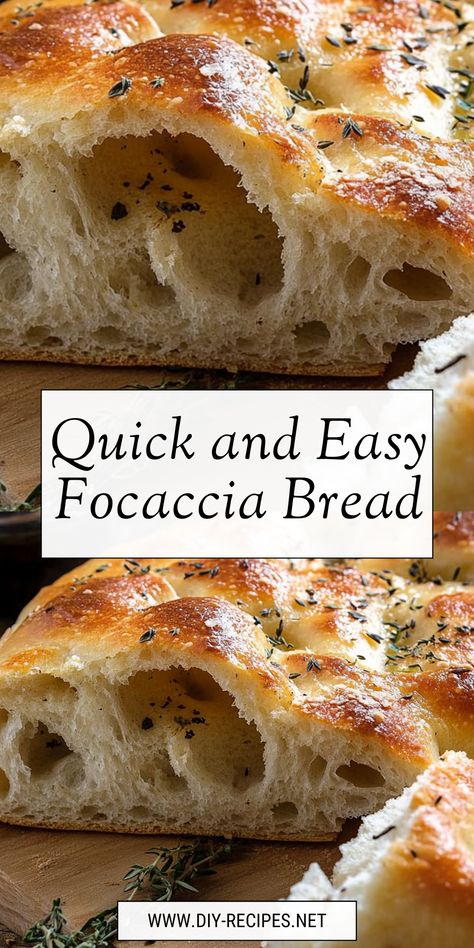 Need a quick bread recipe? This Focaccia Bread is easy to make and ready in no time! Soft, flavorful, and perfect for any meal. Focaccia Bread Quick, Quick Rise Focaccia Bread, Focaccia Dough Recipe, Quick Easy French Bread Recipe, Bread For Dinner Meals, Bread Focaccia Recipes, Quick Faccia Bread Recipes, How To Make Focaccia Bread Homemade, No Rise Focaccia Bread