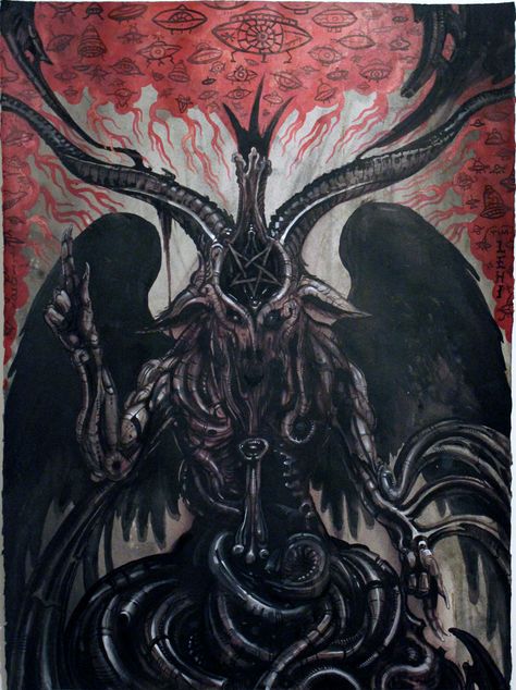 Baphomet painting Insidious Demon, Shin Tattoos, Theistic Satanism, Tim Lehi, Gods Art, Occult Art, Dark Pictures, Demon Art, Angels And Demons