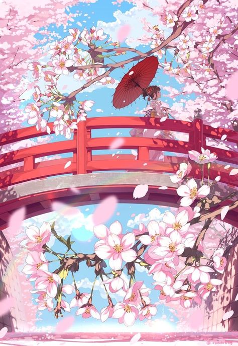 Cherry Blossom Kimono, Cherry Blossom Pictures, Japanese Cherry Tree, Cherry Blossom Wallpaper, Japanese Umbrella, Japanese Tree, Images Kawaii, Sakura Tree, Anime Backgrounds