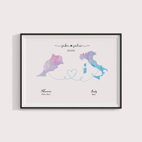 Personalized Long Distance couple map art Shopat Aashusgiftshop.etsy.com Long Distance Couple, Distance Couple, Gifts For Fiance, Map Art, Long Distance, Photo Frames, Gift Shop, Personalized Gifts, Map