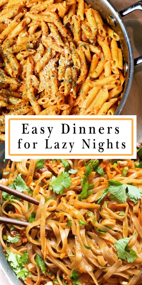 Easy dinner recipes collage image. Two images on top of each other. In the middle is a white box with an orange border on the inside. Inside the border is a title that reads "Easy Dinners for Lazy Nights." Essen, Quick Dinner Ideas, Lazy Dinners, Fast Dinner Recipes, Simple Dinner, Fast Dinners, Cheap Dinners, Easy Weeknight Meals, Quick Dinner