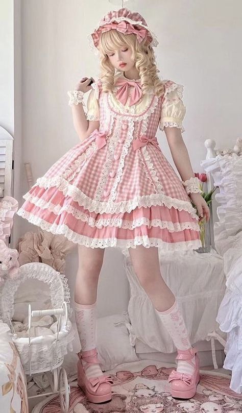 Dresses Casual Pink, Sweet Outfits Girly, Lotia Fashion, Lotia Dresses, Pink Plaid Pattern, My Future Husband, To My Future Husband, Lolita Outfits, Run To You