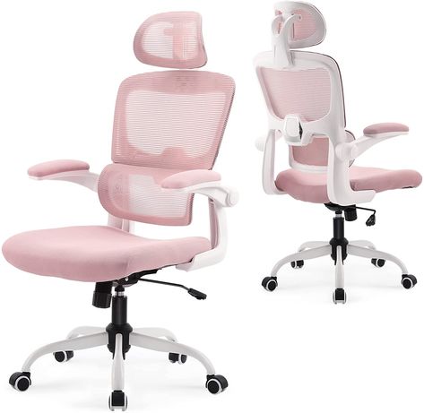 Cute Ergonomic Chair, Pink Office Chair With Wheels, Chair For Desk In Bedroom, Desk Chair Pink, Cute Office Chairs, Cute Chairs For Desk, Aesthetic Chairs For Desk, Office At Home Ideas, Aesthetic Desk Chair