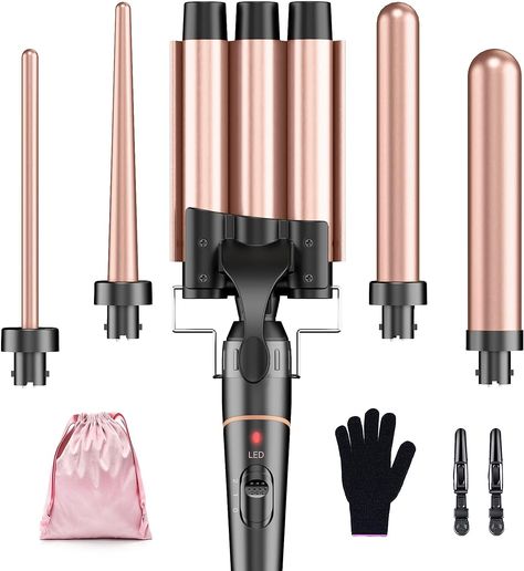 Curling Iron Set 3 Barrels 5-in-1 Bestope Pro Curling Irons Large Curls Ceramic Curlers with Various Gloves 2 Clips Crimper Iron, Waver Curling Iron, Wand Curler, 3 Barrel Curling Iron, Wand Curling Iron, 1 Inch Curling Iron, Diy Curls, Curling Wand Set, Wand Hairstyles