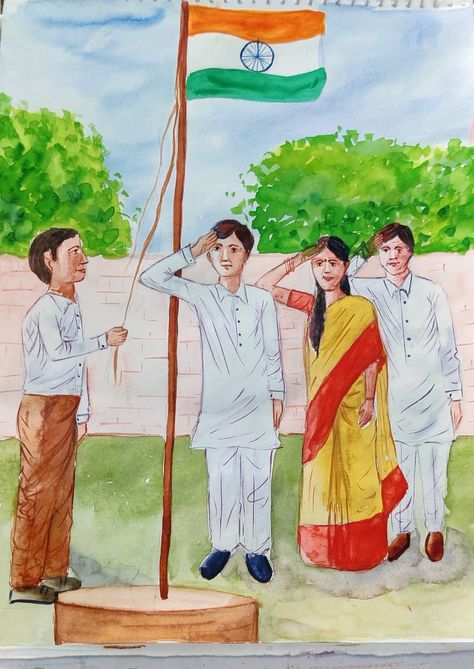 Any Indian Festival Drawing, Flag Hosting Drawing, Independence Day Memory Drawing, Festival Composition Painting, Independent Day Drawing 15 August, Independence Day Drawing Competition, 15 August Independence Day Drawing, Exam Drawing, Subject Drawing