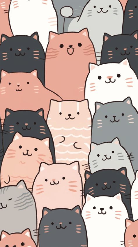 Cute kawaii pastel cats mobile phone wallpaper - by OpalDesigns. Cats Mobile Wallpaper, Cute Cat Illustration Wallpaper, Cat Drawing Aesthetic Wallpaper, Cute Cat Wallpapers For Phone, Cute Cat Phone Wallpaper, Cute Wallpapers Cat Cartoon, Cute Cats Wallpaper Aesthetic, Cute Cats Aesthetic Wallpaper Cartoon, Cute Cat Background Wallpapers