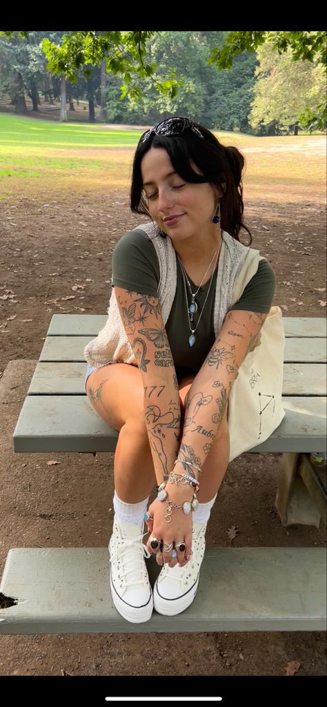 tattoos tattooideas outfit ideas Walk In Tattoo Ideas, Tatted Girl, Tattoos Outfit, Walk In The Park, Tiny Tattoos, Tattoos And Piercings, Girl Tattoos, The Park, Walk In