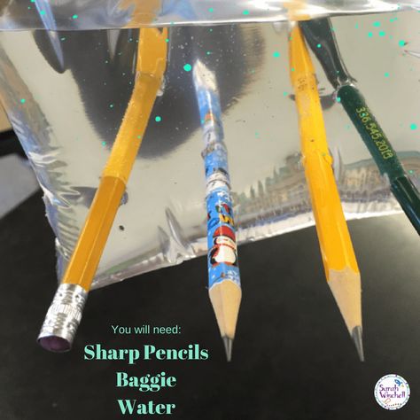 pencil baggie trick Rock Cycle Activity, Pencil Trick, Elementary Science Teacher, Science Experiments Kids Preschool, Science Experiments Kids Elementary, Candy Science, Science Tricks, Starburst Candy, Middle School Science Experiments